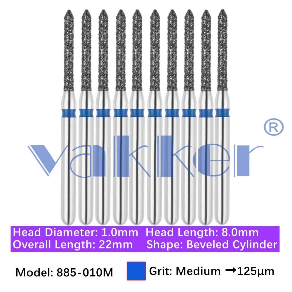 Vakker® Diamond Burs Bevel Cylinder/Pointed Cylinder/Torpedo Cylinder Diamond Burs 10/pk