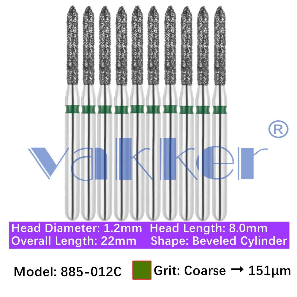 Vakker® Diamond Burs Bevel Cylinder/Pointed Cylinder/Torpedo Cylinder Diamond Burs 10/pk