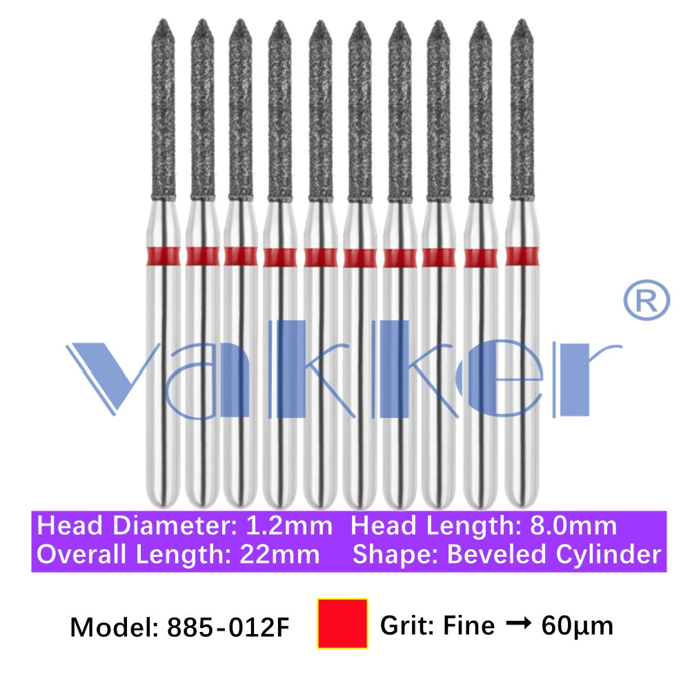 Vakker® Diamond Burs Bevel Cylinder/Pointed Cylinder/Torpedo Cylinder Diamond Burs 10/pk