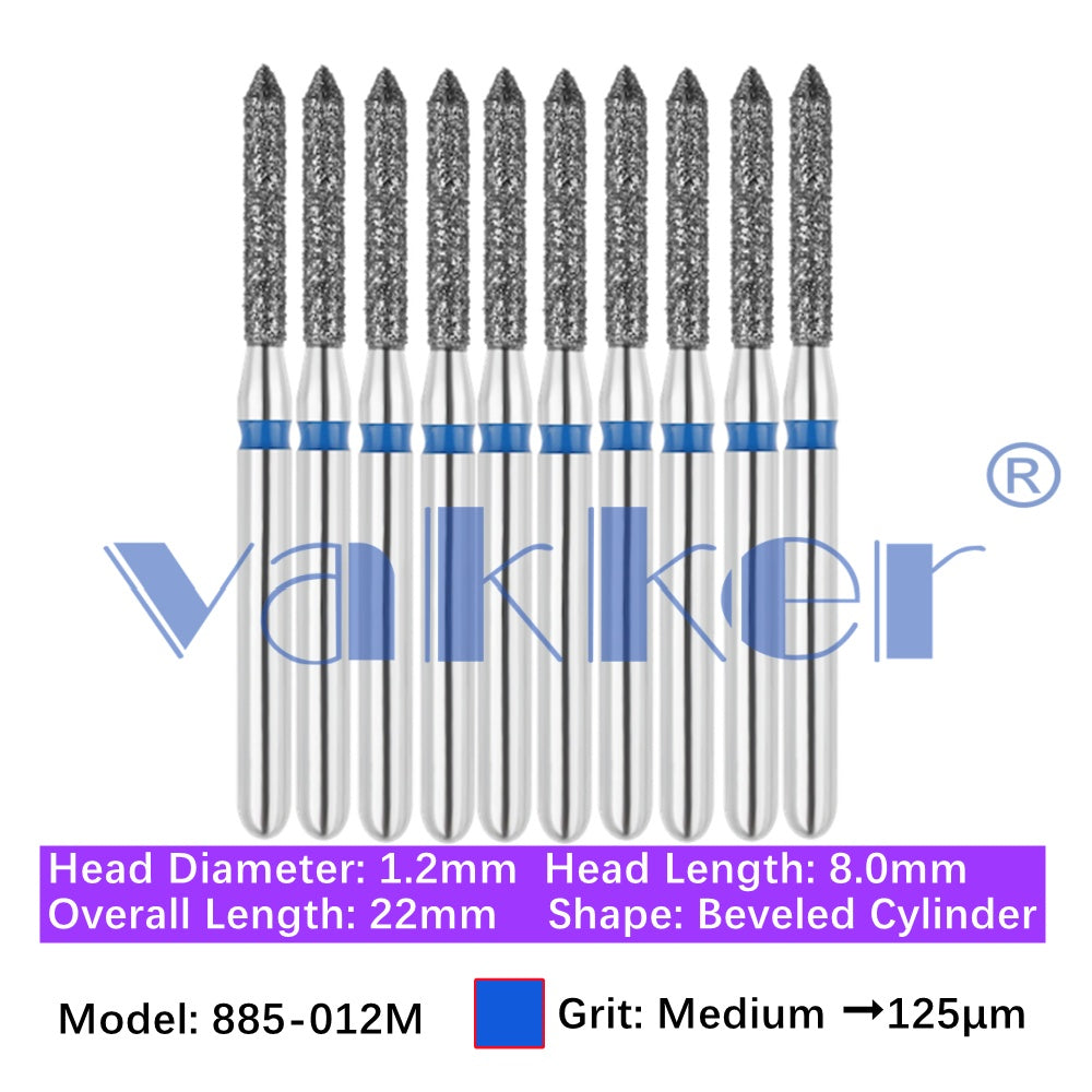 Vakker® Diamond Burs Bevel Cylinder/Pointed Cylinder/Torpedo Cylinder Diamond Burs 10/pk