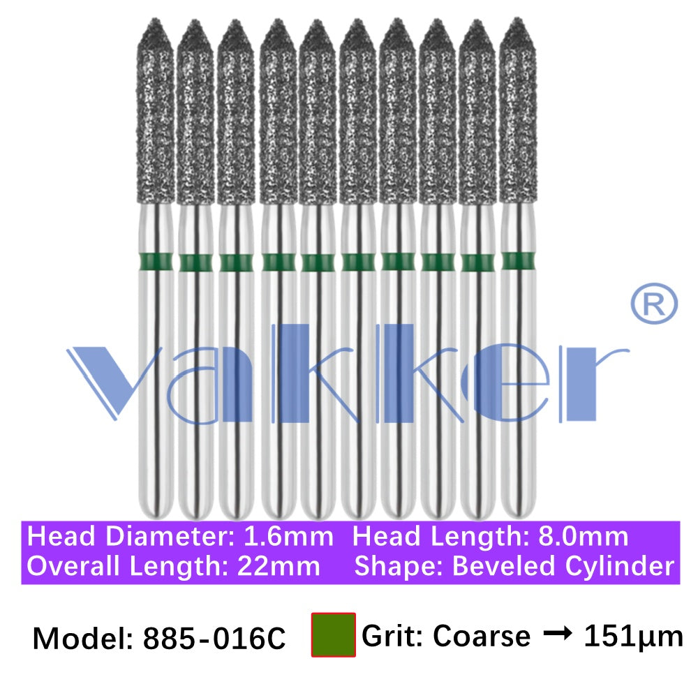 Vakker® Diamond Burs Bevel Cylinder/Pointed Cylinder/Torpedo Cylinder Diamond Burs 10/pk