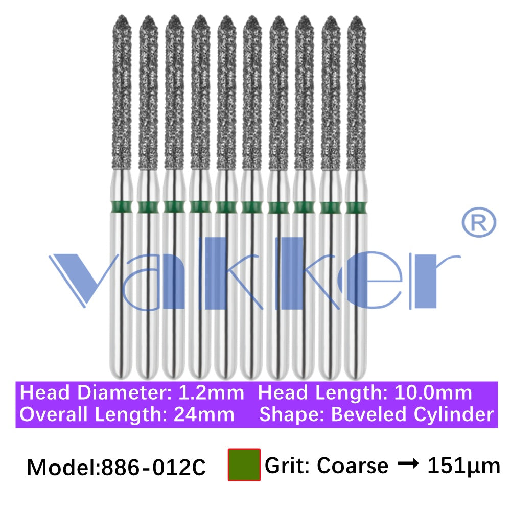 Vakker® Diamond Burs Bevel Cylinder/Pointed Cylinder/Torpedo Cylinder Diamond Burs 10/pk