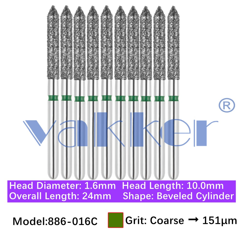 Vakker® Diamond Burs Bevel Cylinder/Pointed Cylinder/Torpedo Cylinder Diamond Burs 10/pk