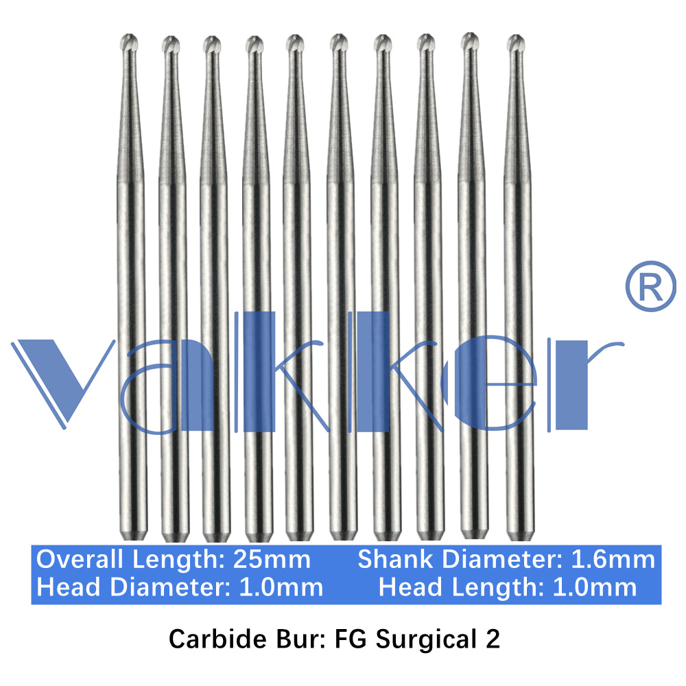 Vakker® Carbide Burs Midwest Type FG (Friction Grip) Surgical Length 10/pk