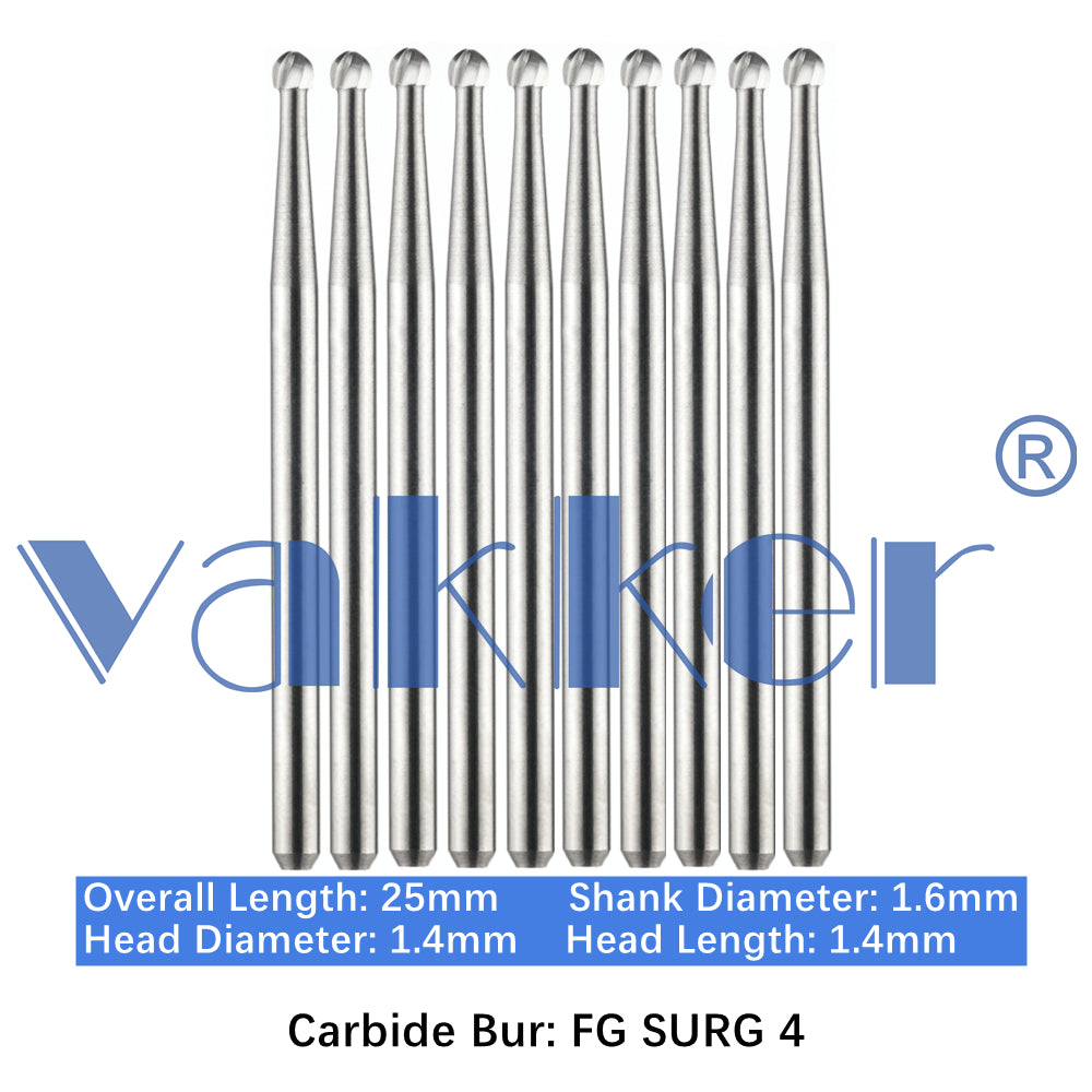 Vakker® Carbide Burs Midwest Type FG (Friction Grip) Surgical Length 10/pk