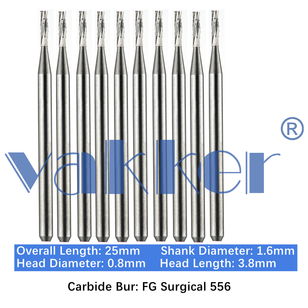 Vakker® Carbide Burs Midwest Type FG (Friction Grip) Surgical Length 10/pk