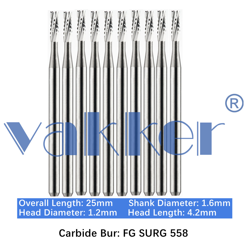 Vakker® Carbide Burs Midwest Type FG (Friction Grip) Surgical Length 10/pk