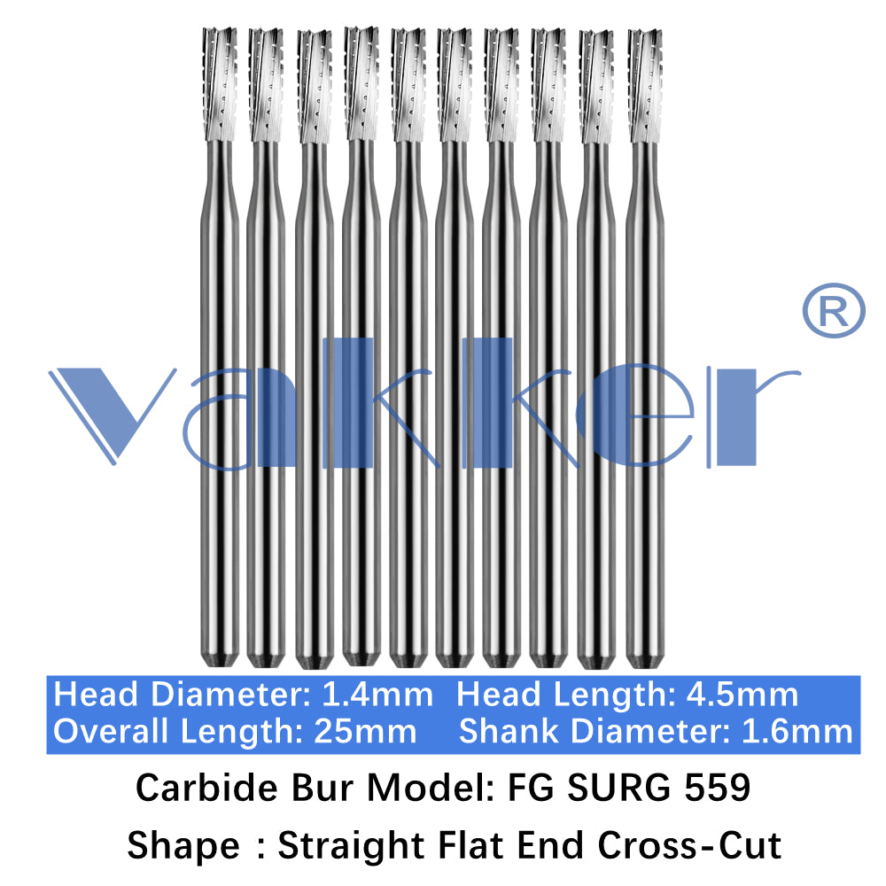 Vakker® Carbide Burs Midwest Type FG (Friction Grip) Surgical Length 10/pk