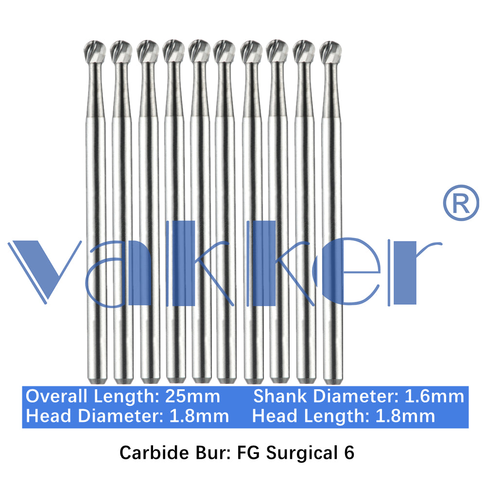 Vakker® Carbide Burs Midwest Type FG (Friction Grip) Surgical Length 10/pk