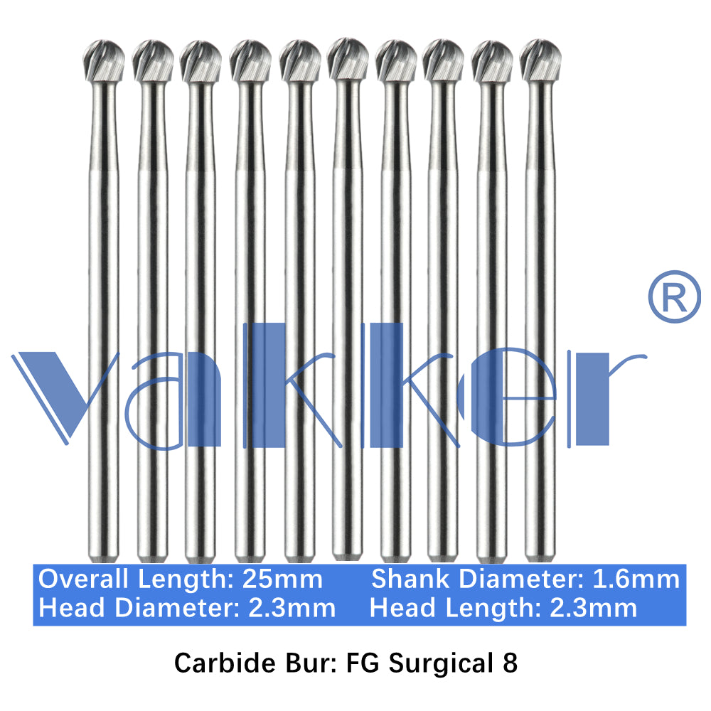 Vakker® Carbide Burs Midwest Type FG (Friction Grip) Surgical Length 10/pk