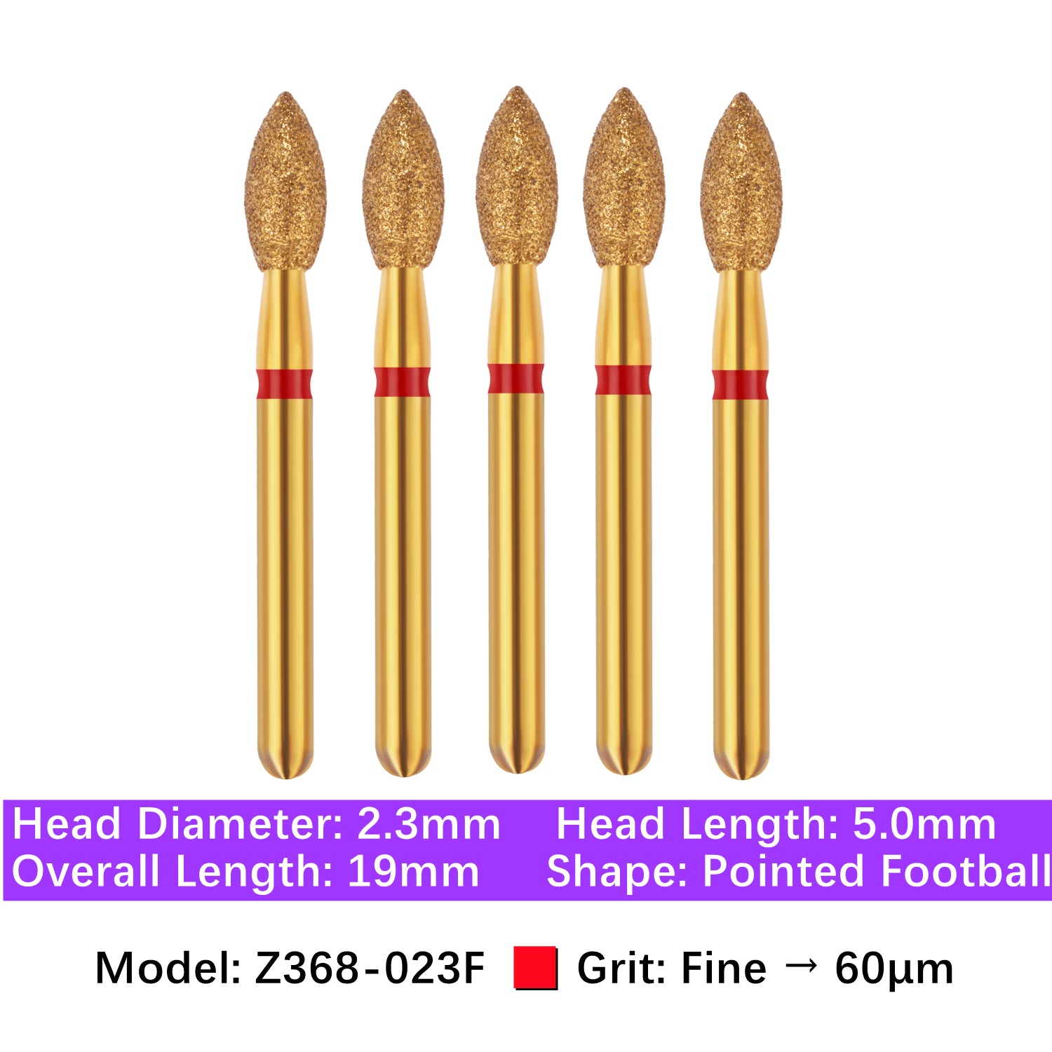 Vakker® Zirconia Cutting Diamond Bur, Z FG # 368-023F, Fine Grit, 5/pk