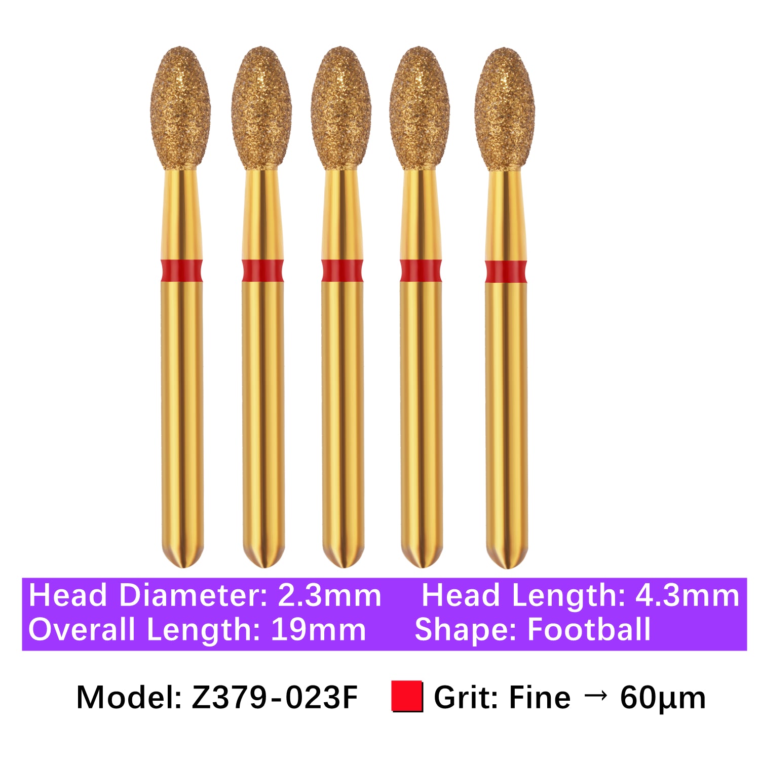 Vakker® Zirconia Cutting Diamond Bur, Z FG # 379-023F, Fine Grit, 5/pk