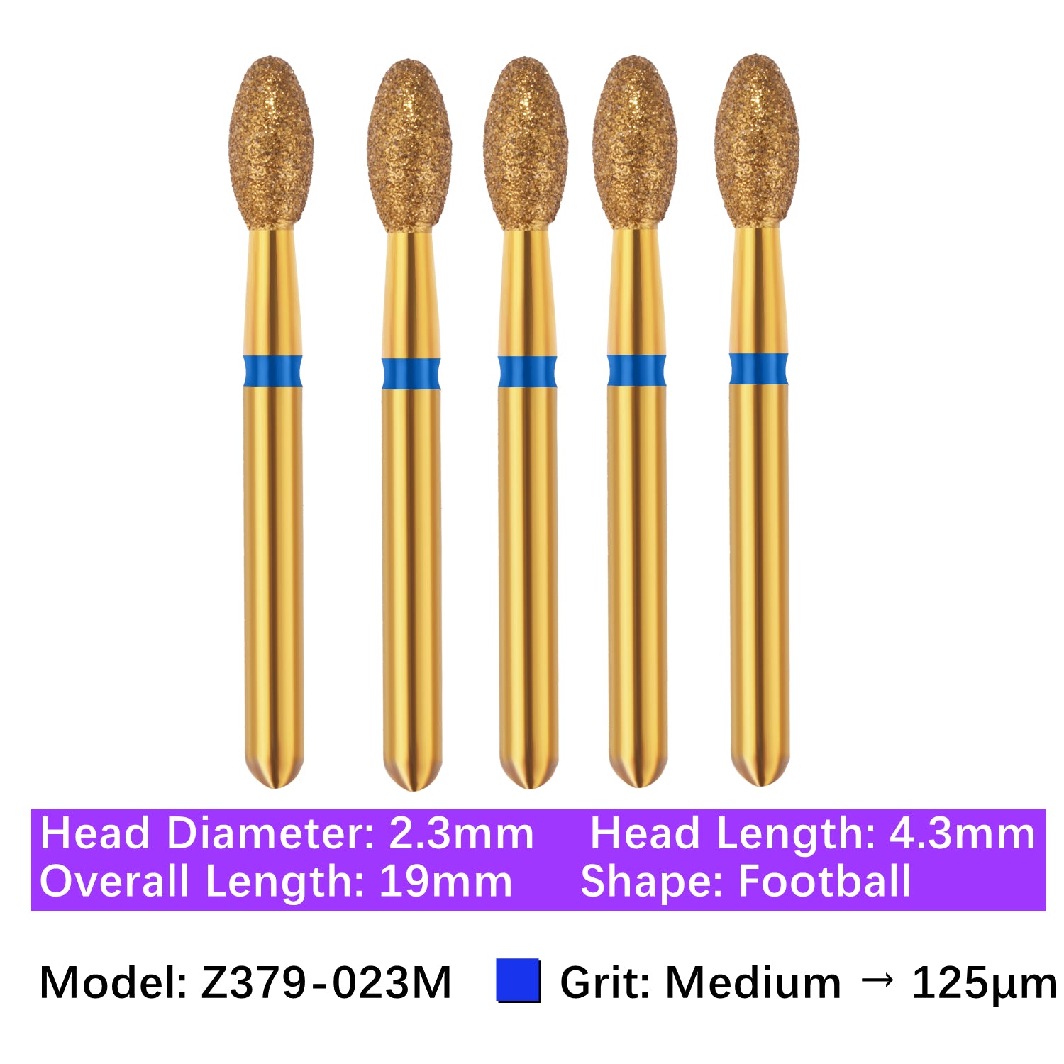 Vakker® Zirconia Cutting Diamond Bur, Z FG # 379-023M, Medium Grit, 5/pk