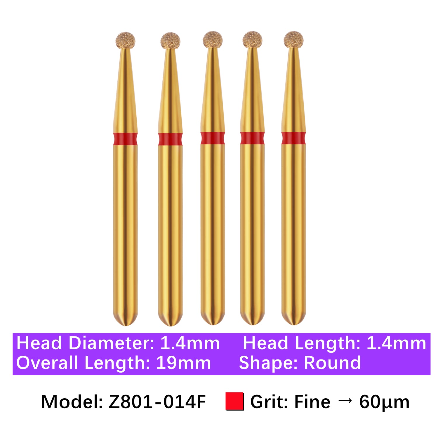 Vakker® Zirconia Cutting Diamond Bur, Z FG # 801-014F, Fine Grit, 5/pk