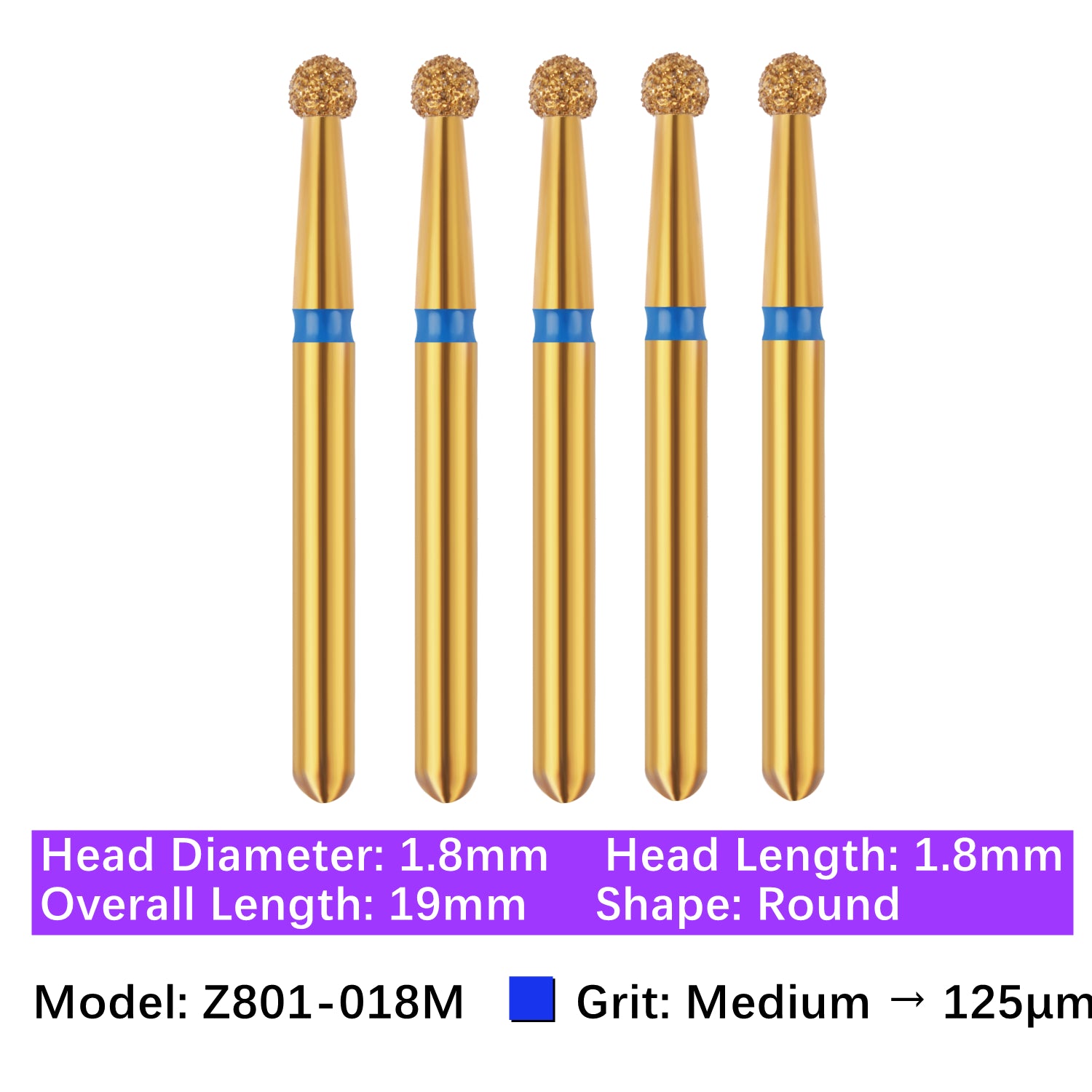 Vakker® Zirconia Cutting Diamond Bur, Z FG # 801-018M, Medium Grit, 5/pk