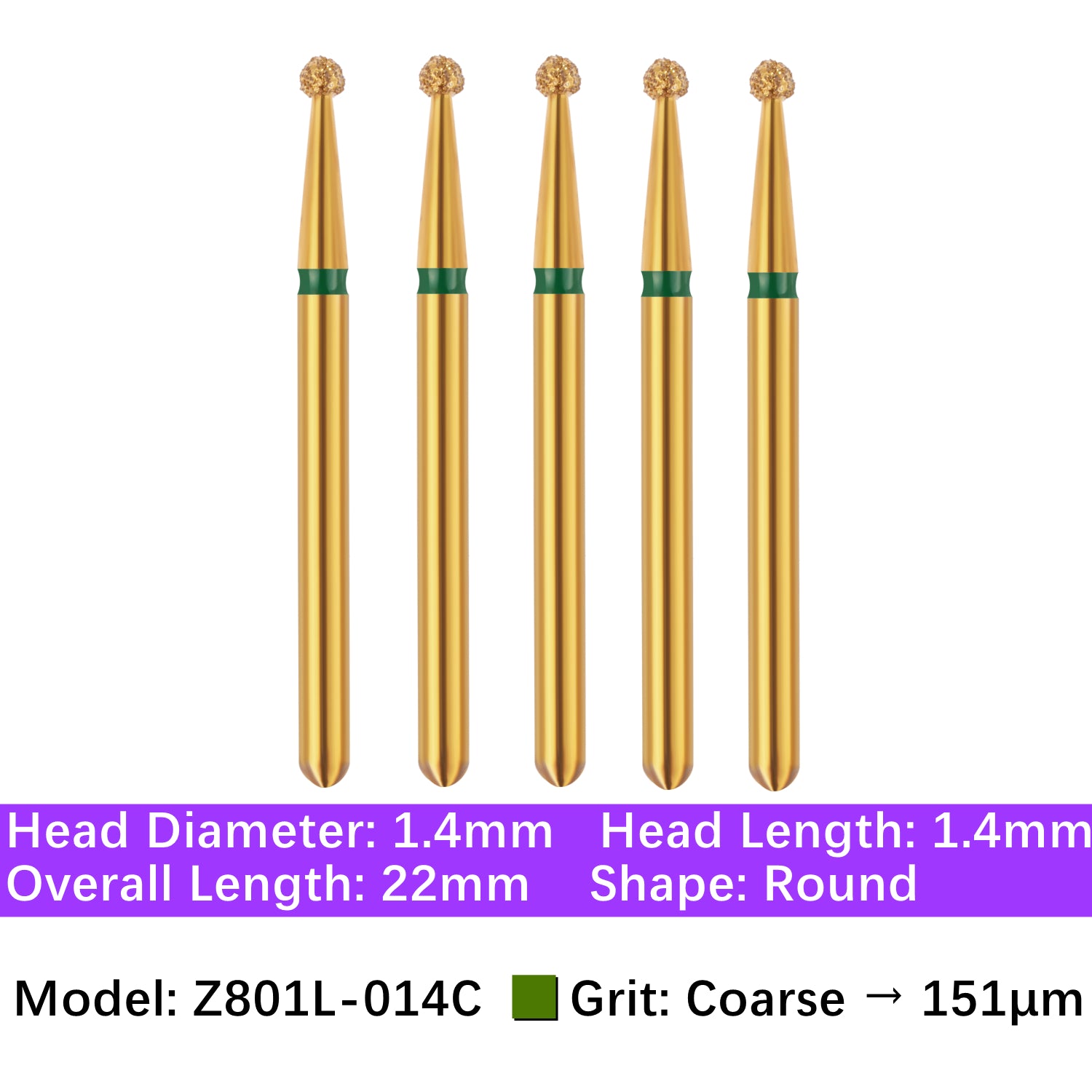 Vakker® Zirconia Cutting Diamond Bur, Z FG # 801L-014C, Coarse Grit, 5/pk