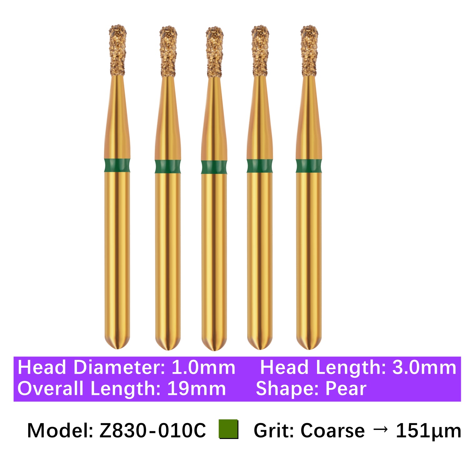 Vakker® Zirconia Cutting Diamond Bur, Z FG # 830-010C, Coarse Grit, 5/pk