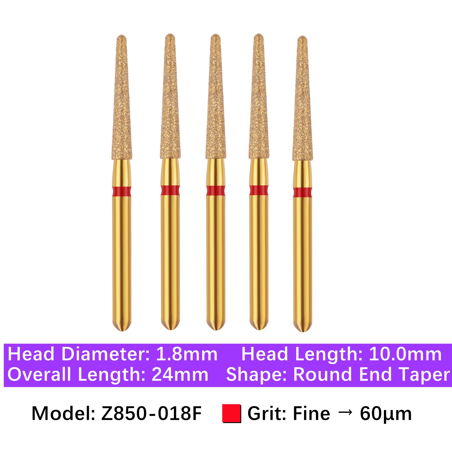 Vakker® Zirconia Cutting Diamond Bur, Z FG # 850-018F, Fine Grit, 5/pk