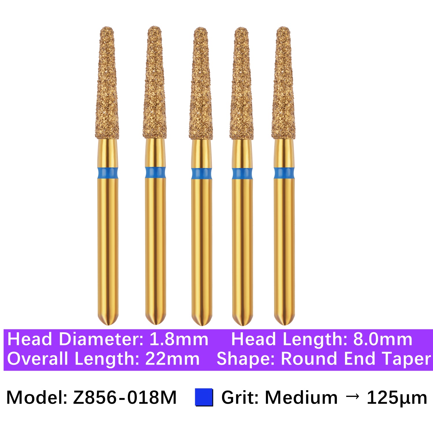 Vakker® Zirconia Cutting Diamond Bur, Z FG # 856-018M, Medium Grit, 5/pk