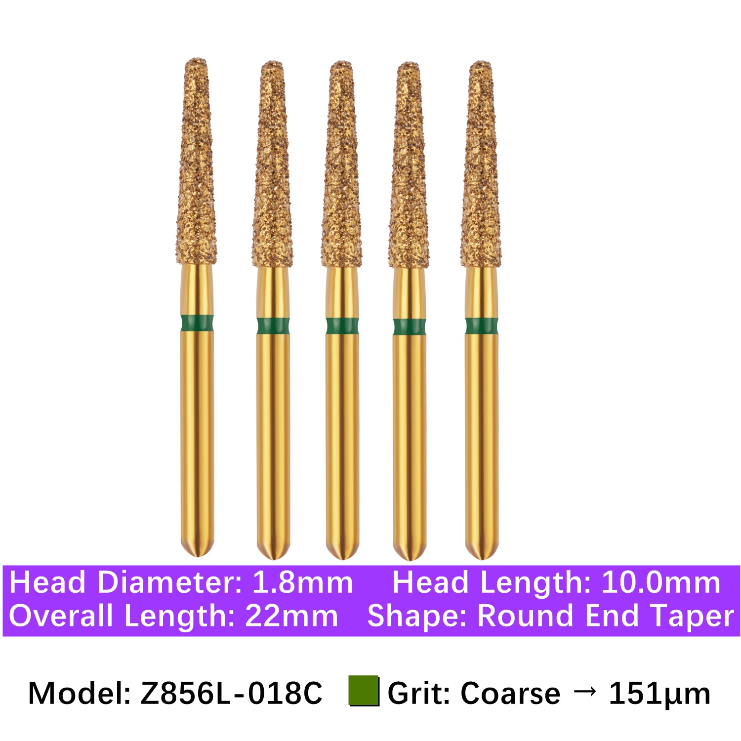 Vakker® Zirconia Cutting Diamond Bur, Z FG # 856L-018C, Coarse Grit, 5/pk