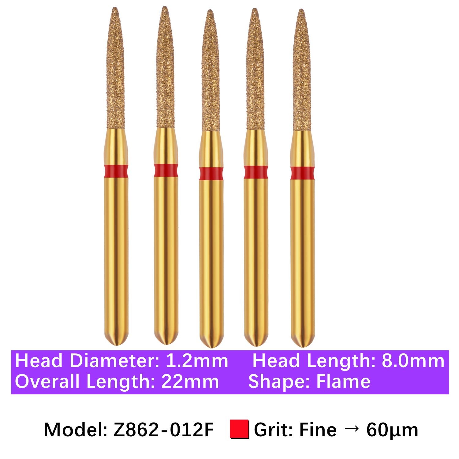 Vakker® Zirconia Cutting Diamond Bur, Z FG # 862-012F, Fine Grit, 5/pk