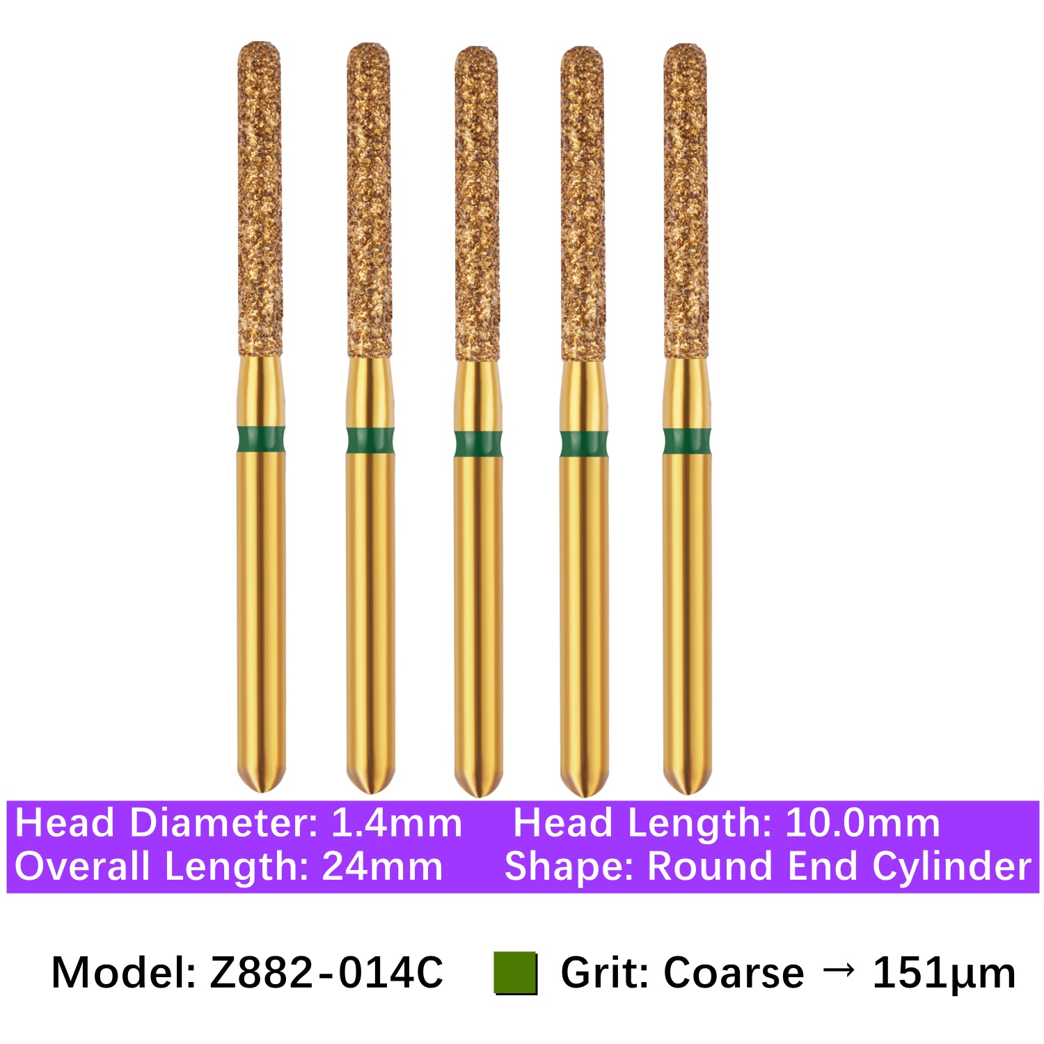 Vakker® Zirconia Cutting Diamond Bur, Z FG # 882-014C, Coarse Grit, 5/pk